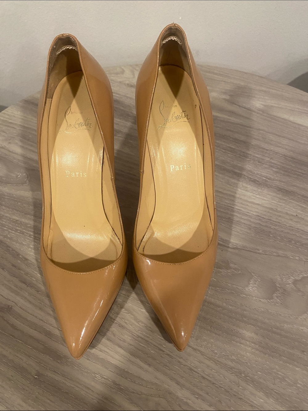 Christian Louboutin Nude Patent Leather Pointed-Toe Pumps